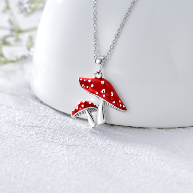 Sterling Silver Red Mushroom Pendant Necklace-3