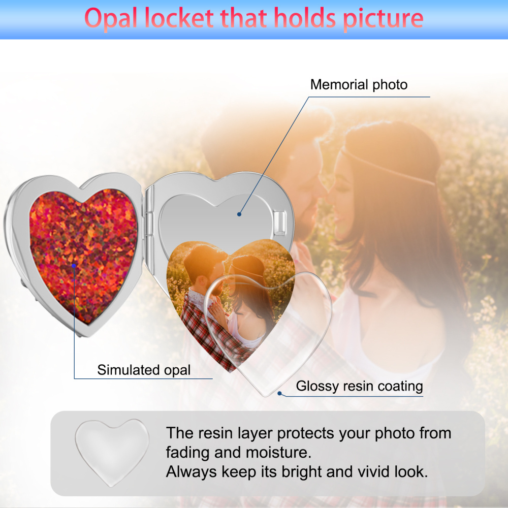 Sterling Silber rot Opal Sonnenblume & Herz personalisierte Gravur Foto Medaillon Halskette-6