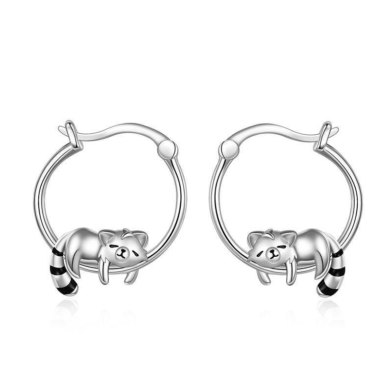 Sterling Silver Red Panda Hoop Earrings-1