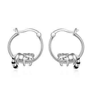 Sterling Silver Red Panda Hoop Earrings-3