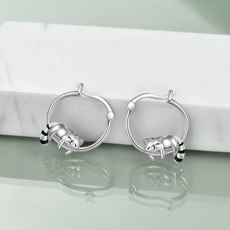 Sterling Silver Red Panda Hoop Earrings-2