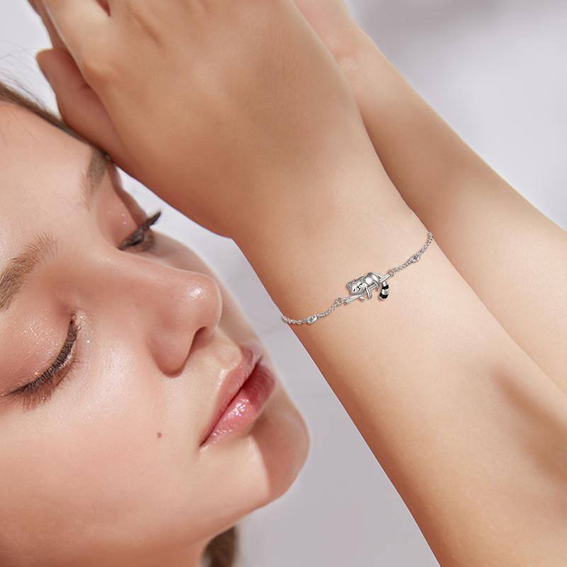 Pulseira com pingente de panda vermelho em prata de lei-2