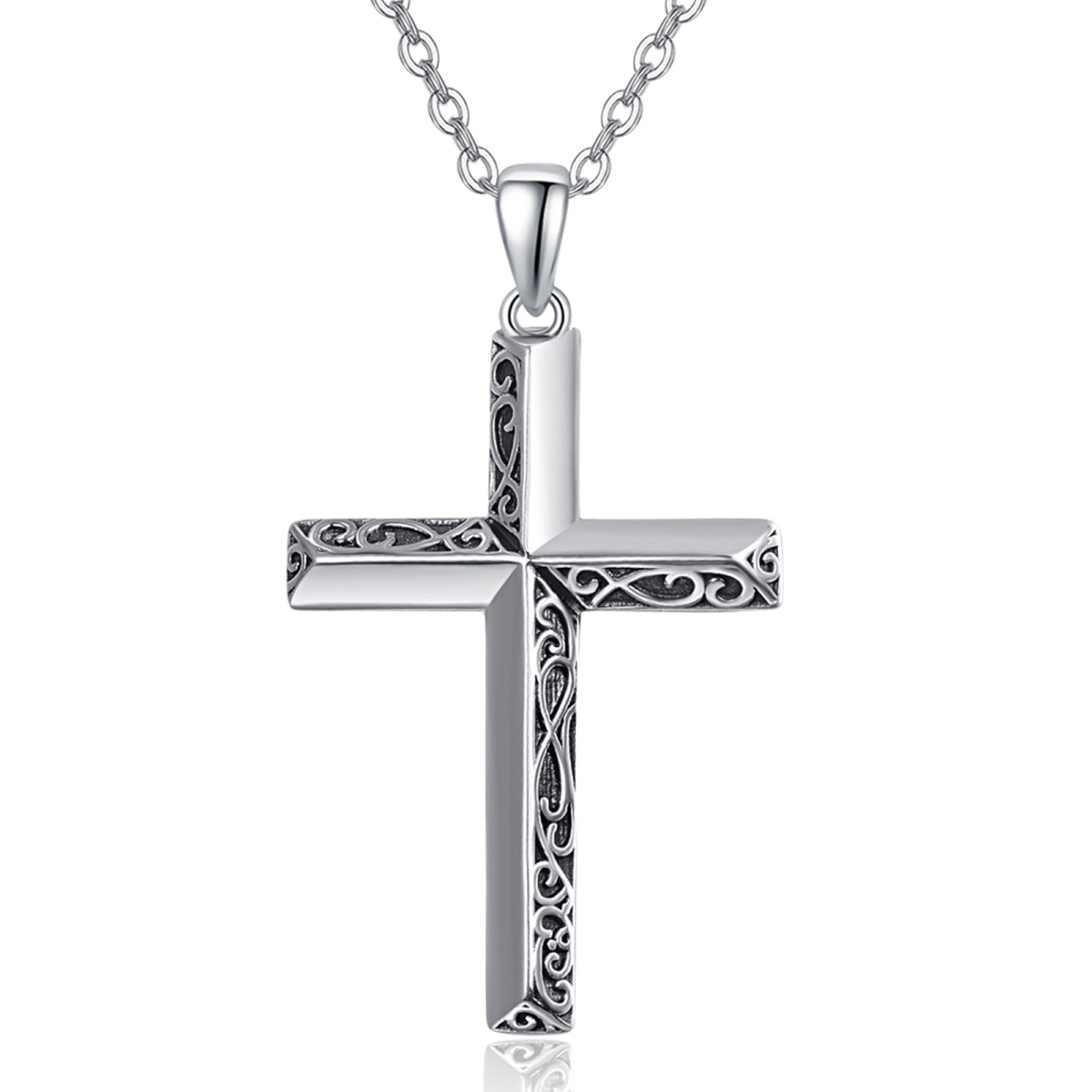 Sterling Silver Retro Cross Pendant Necklace for Women Men-1