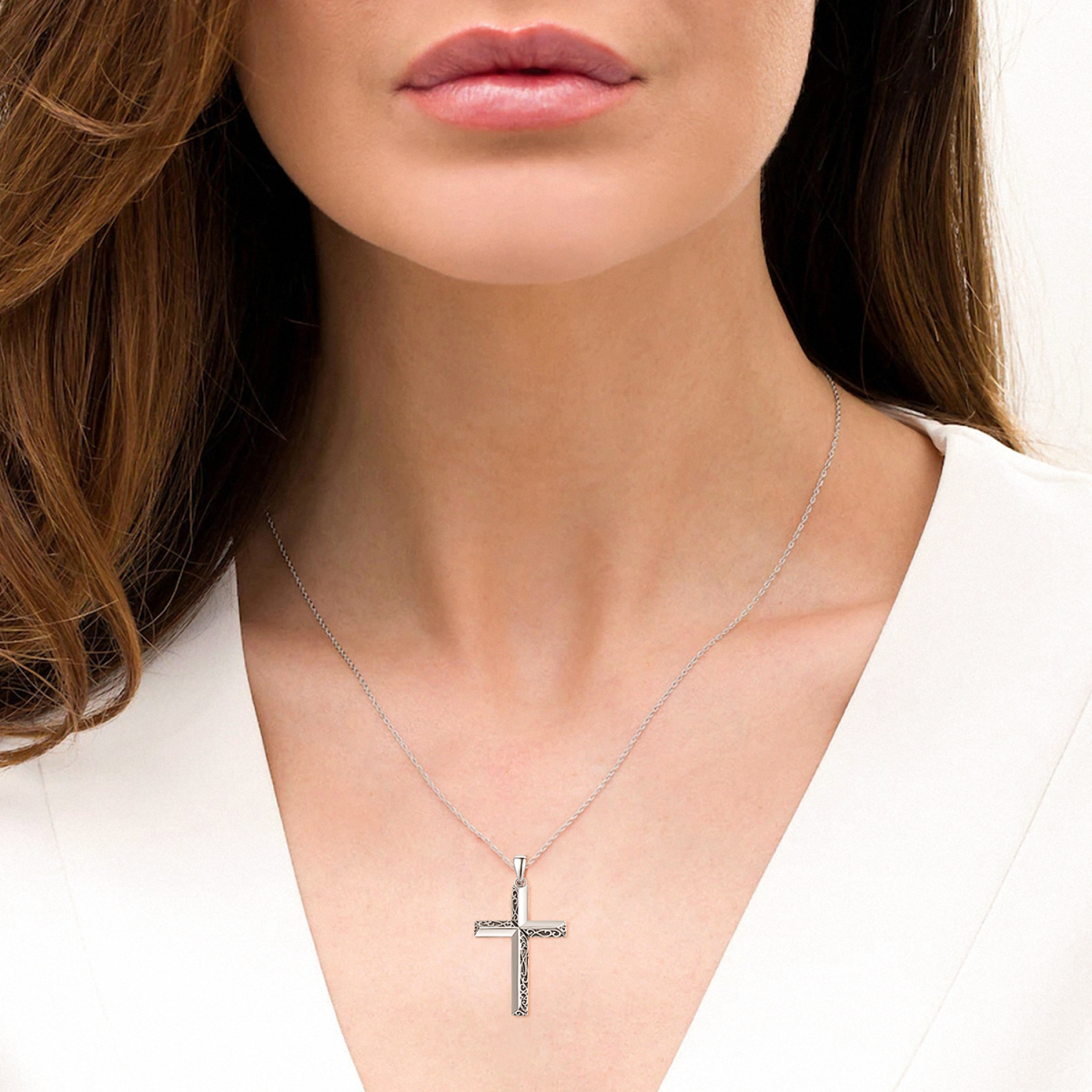 Sterling Silver Retro Cross Pendant Necklace for Women Men-2