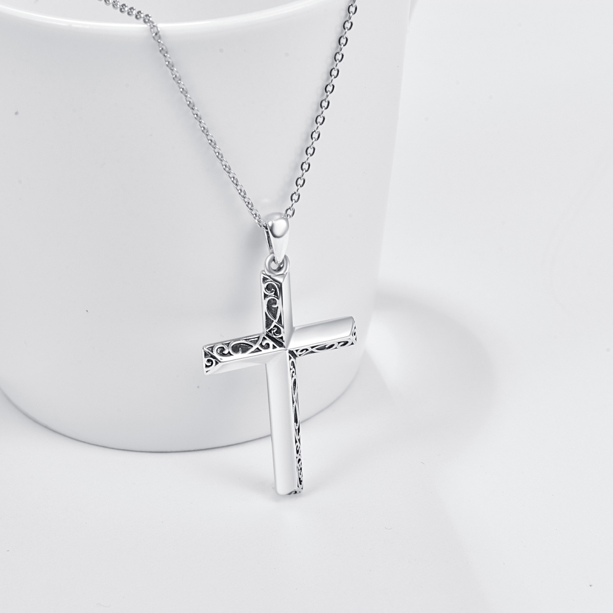 Halskette mit Retro-Kreuz-Anhänger aus Sterlingsilber für Damen und Herren-4