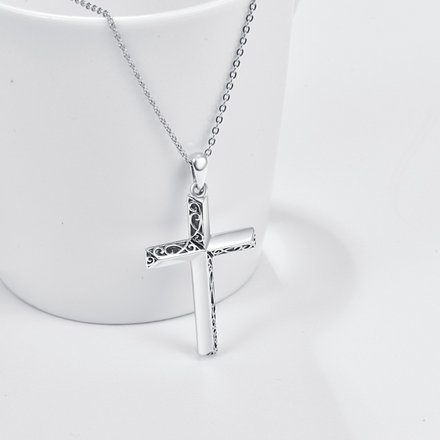 Sterling Silver Retro Cross Pendant Necklace for Women Men-4