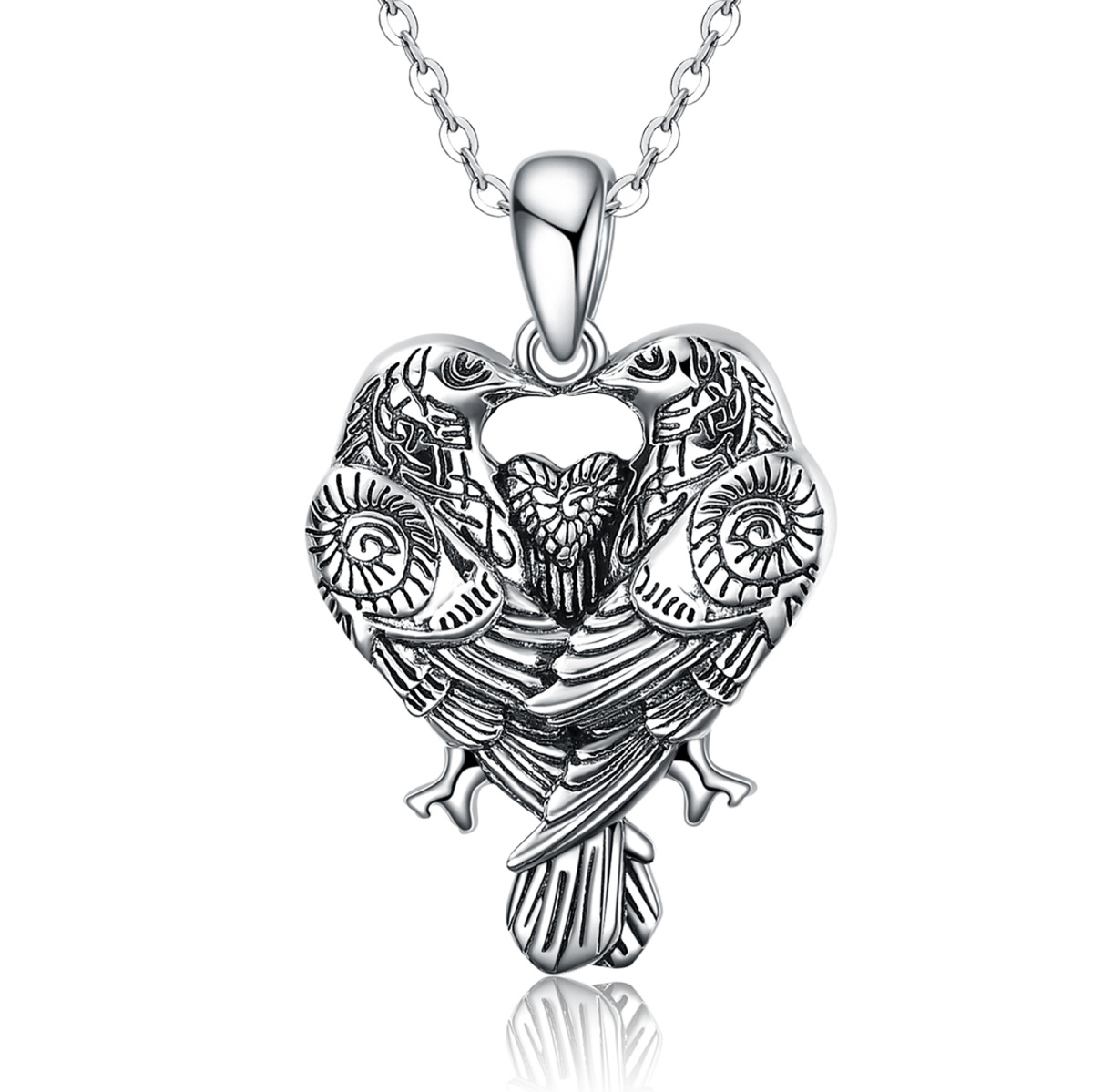 Collar con colgante de corazón de dos búhos retro de plata esterlina para mujer-1