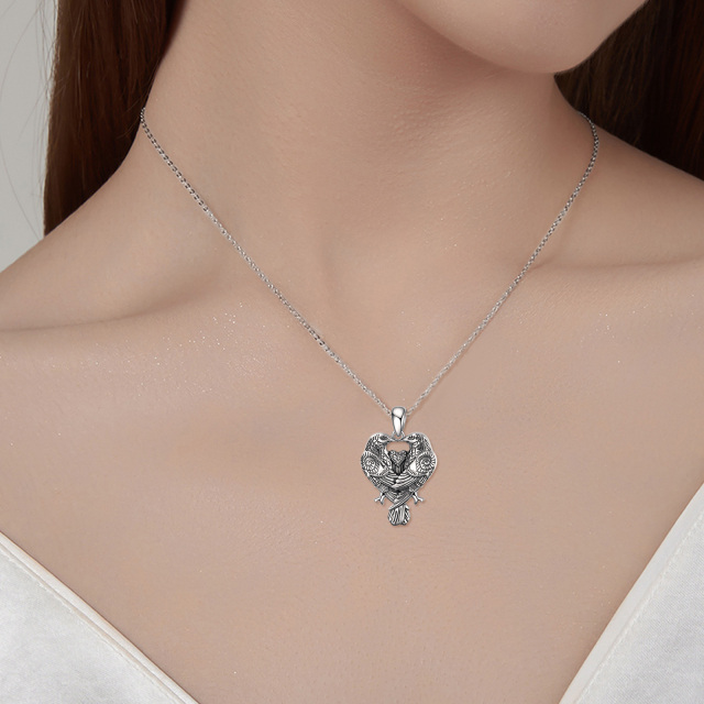 Collana con ciondolo a forma di cuore con due gufi retrò in argento sterling per donna-2