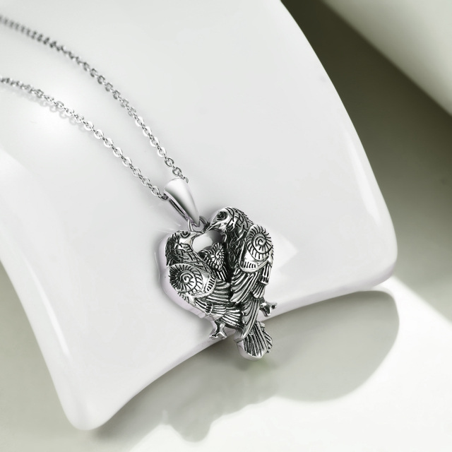 Sterling Silver Retro Two Owls Heart Pendant Necklace for Women-4