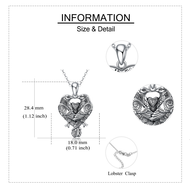 Collana con ciondolo a forma di cuore con due gufi retrò in argento sterling per donna-5