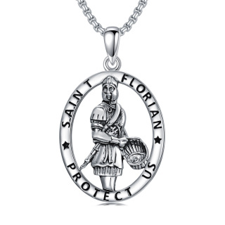 Sterling Silver Retro Saint Florian Pendant Necklace with Engraved Word-13