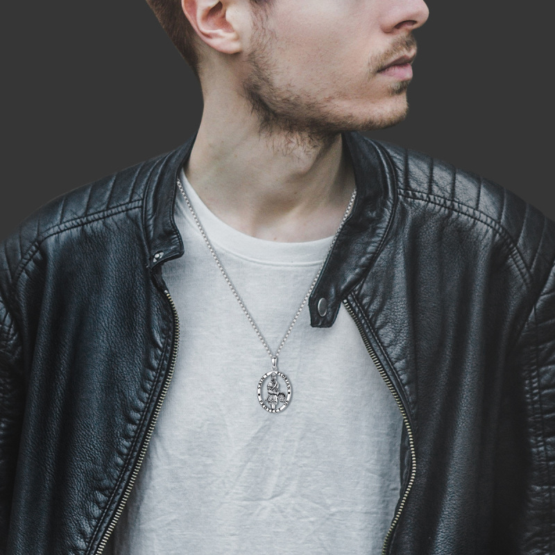 Sterling zilveren retro Sint Florian hanger ketting met gegraveerd woord-2