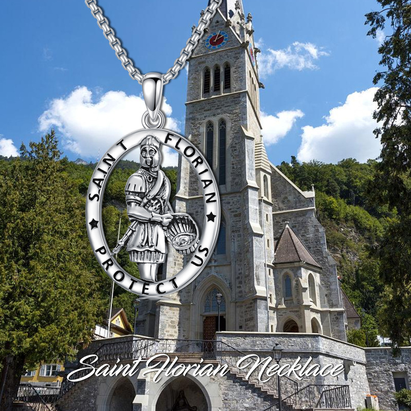 Sterling zilveren retro Sint Florian hanger ketting met gegraveerd woord-3