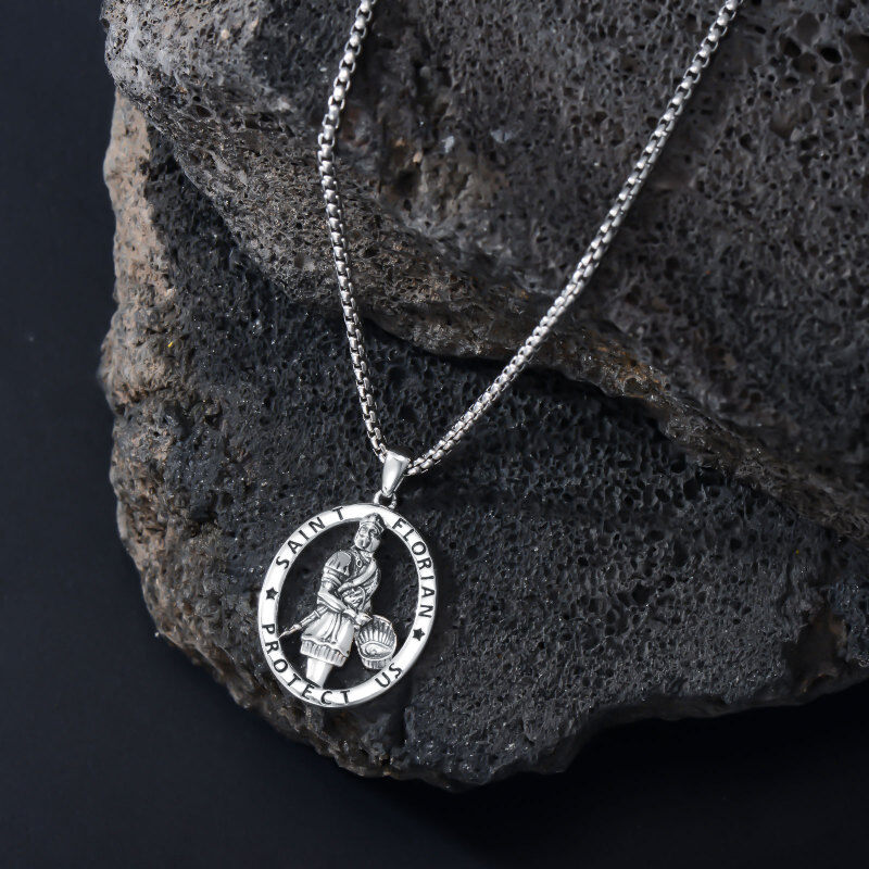 Sterling zilveren retro Sint Florian hanger ketting met gegraveerd woord-5