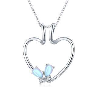 Sterling Silver Moonstone Butterfly & Heart Pendant Necklace-41