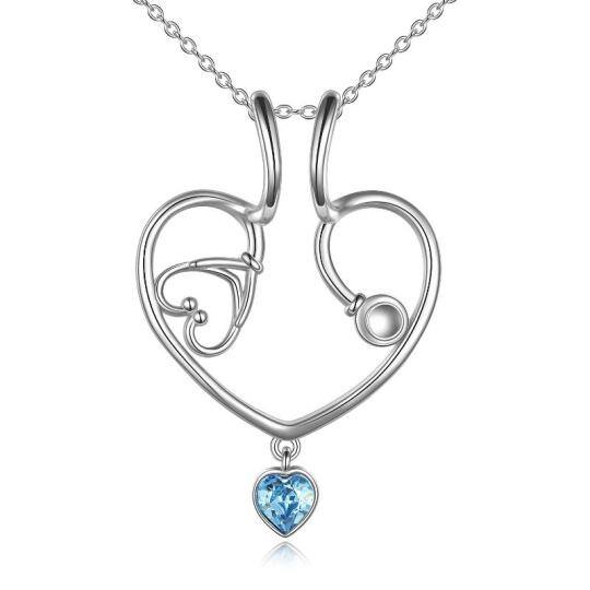 Collana con porta anelli e ciondolo a forma di stetoscopio in argento sterling con zirconia cubica