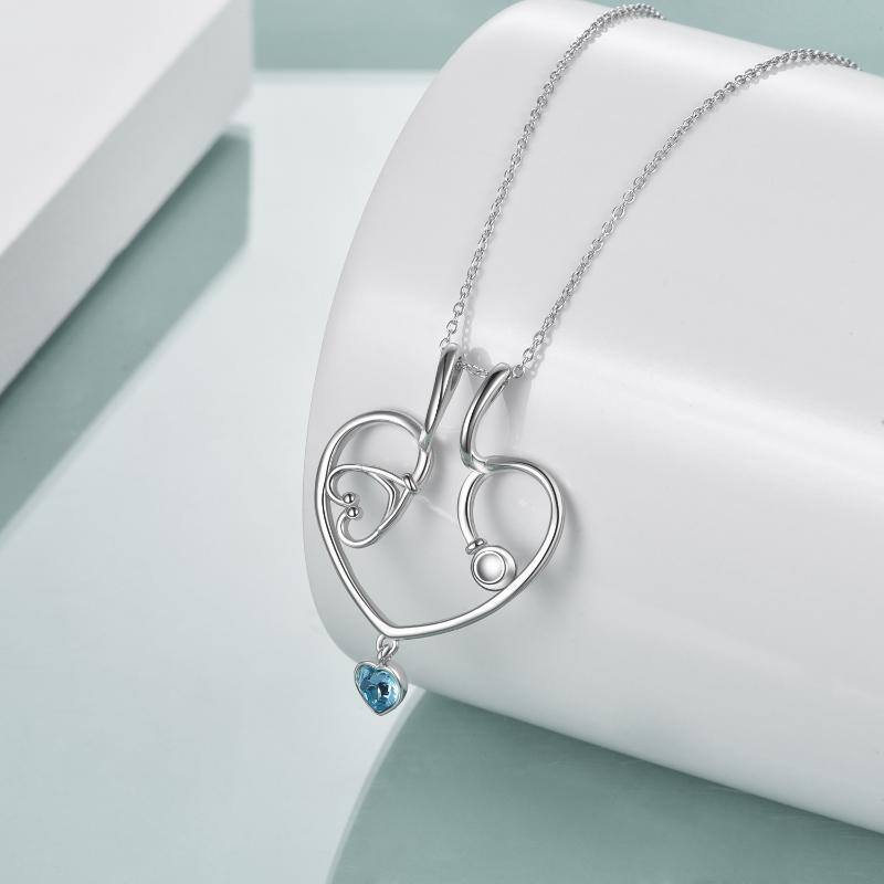 Collier pendentif stéthoscope en argent sterling avec zircone cubique-2