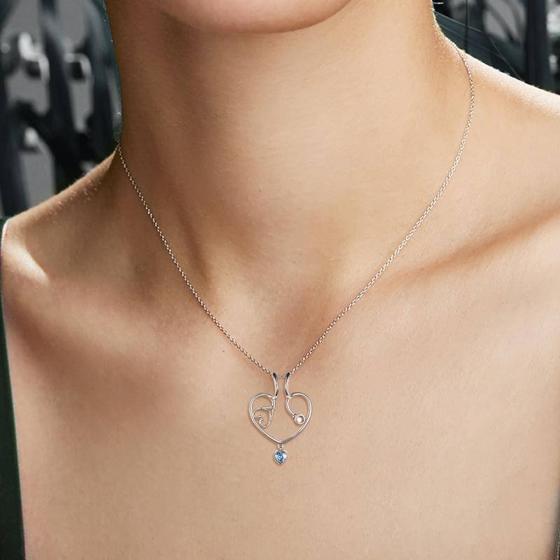 Collier pendentif stéthoscope en argent sterling avec zircone cubique-3