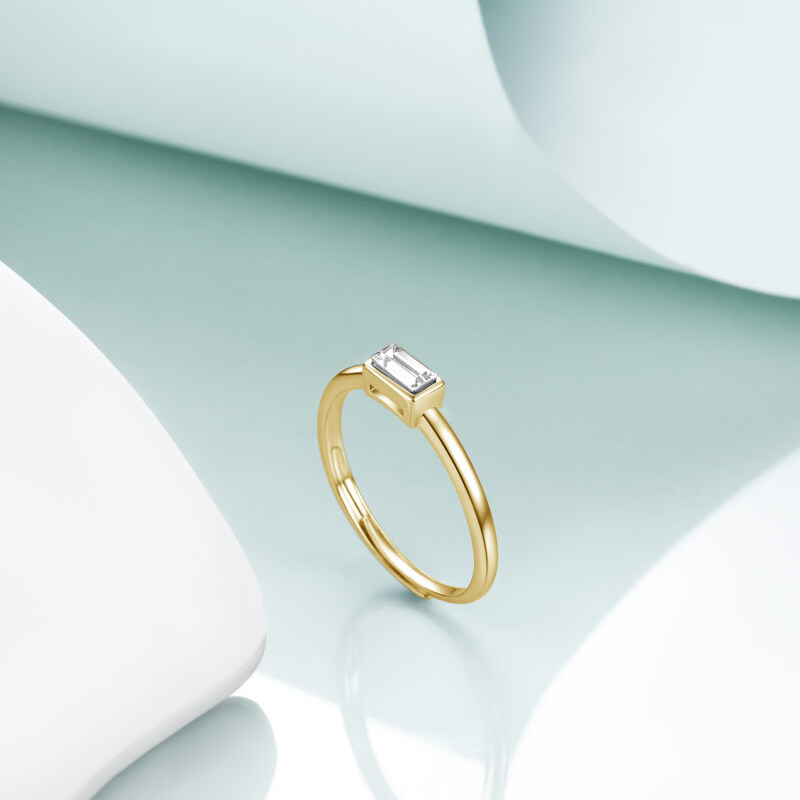 Sterling Silver with Yellow Gold Plated Crystal Square Ring-3