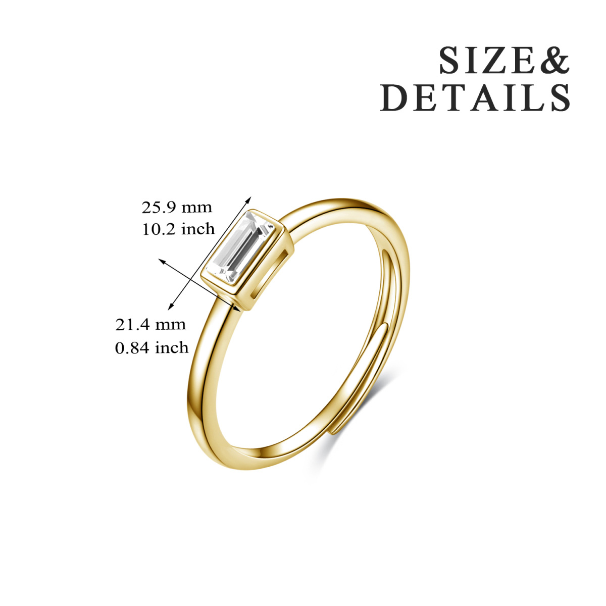 Sterling Silver with Yellow Gold Plated Crystal Square Ring-5