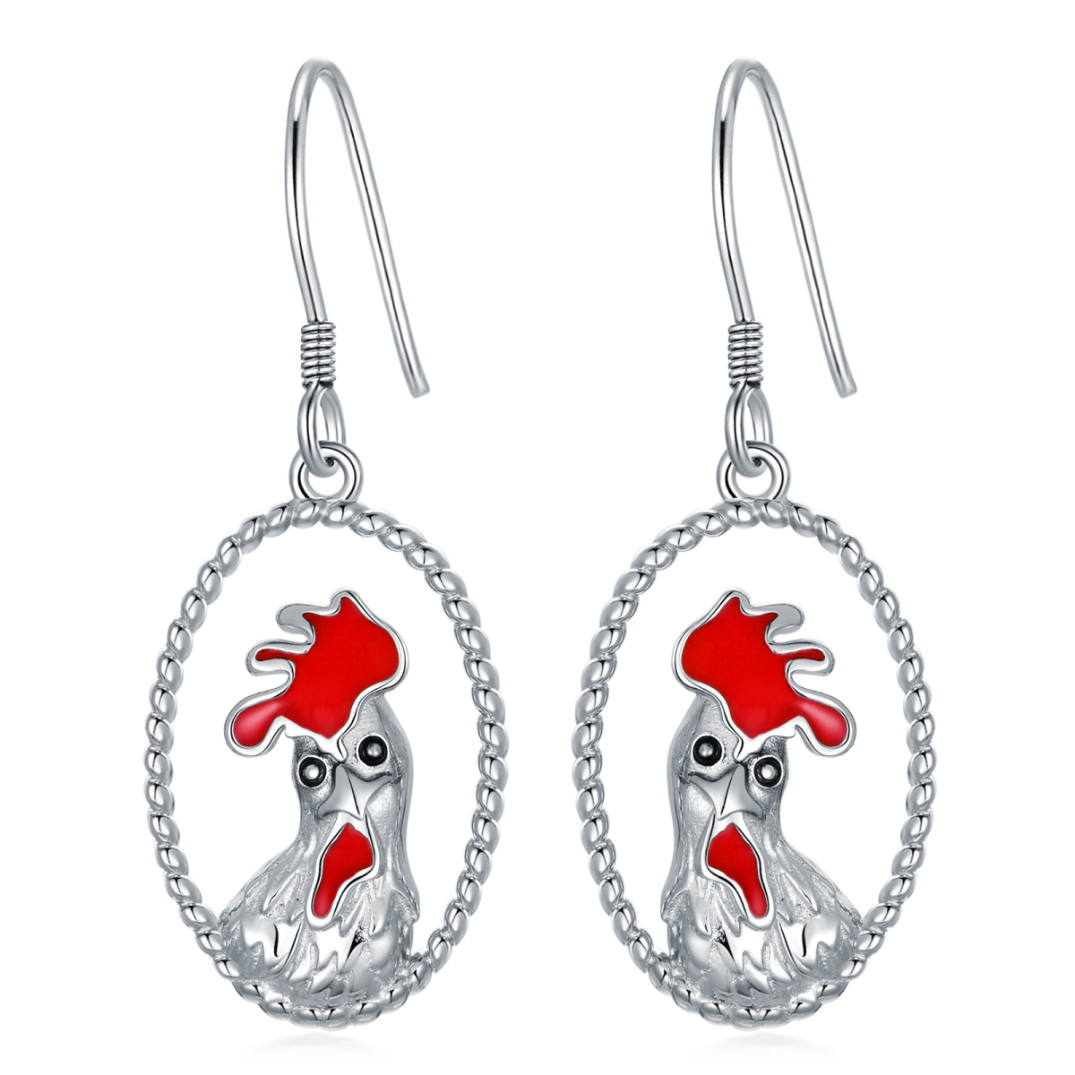 Orecchini pendenti con gallo in argento sterling-1