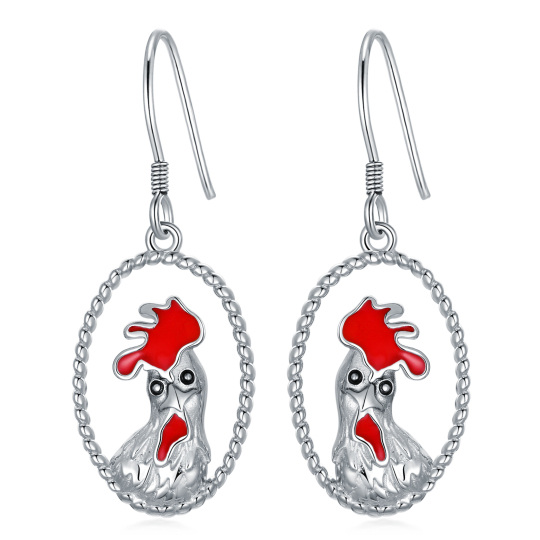 Sterling Silver Rooster Drop Earrings