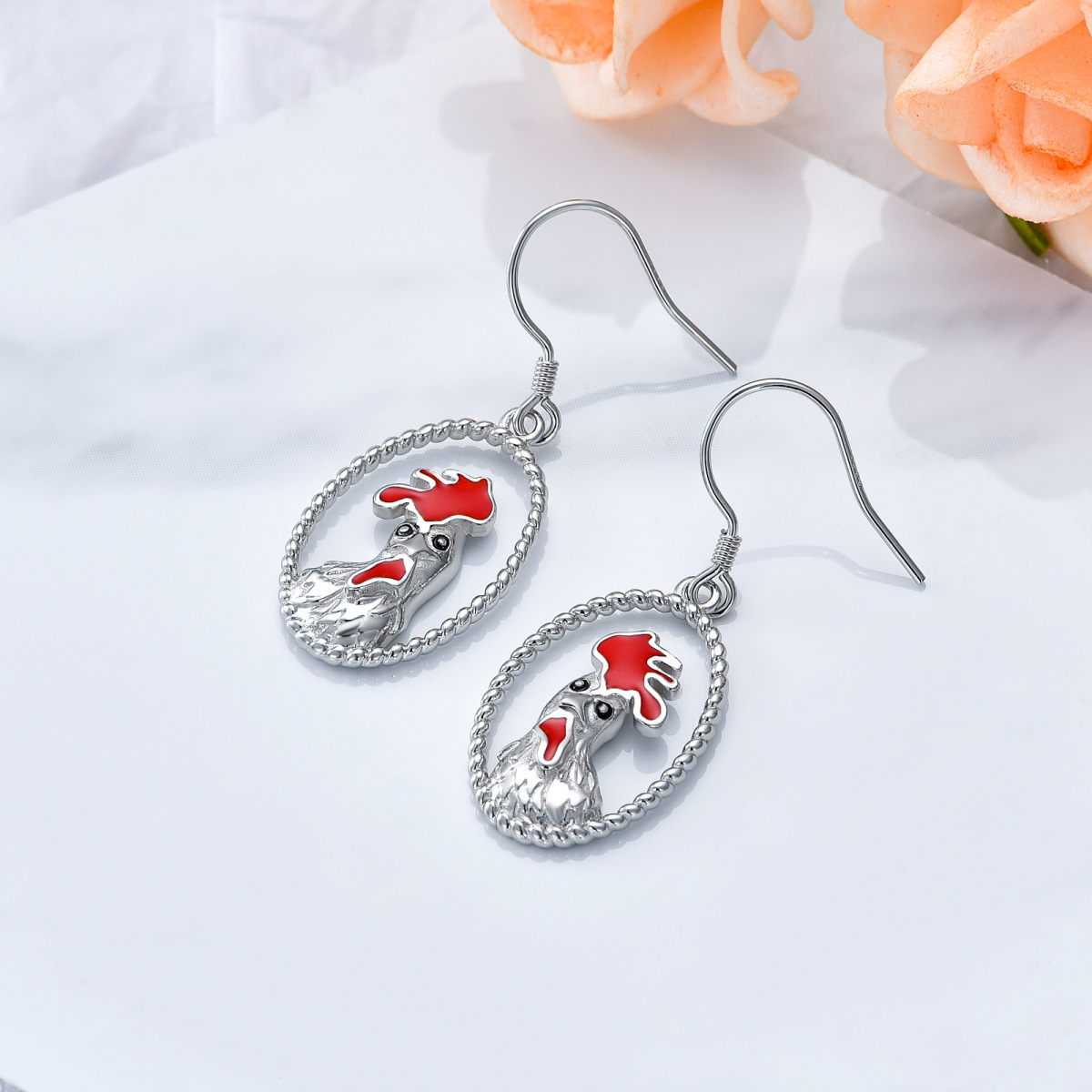 Orecchini pendenti con gallo in argento sterling-3