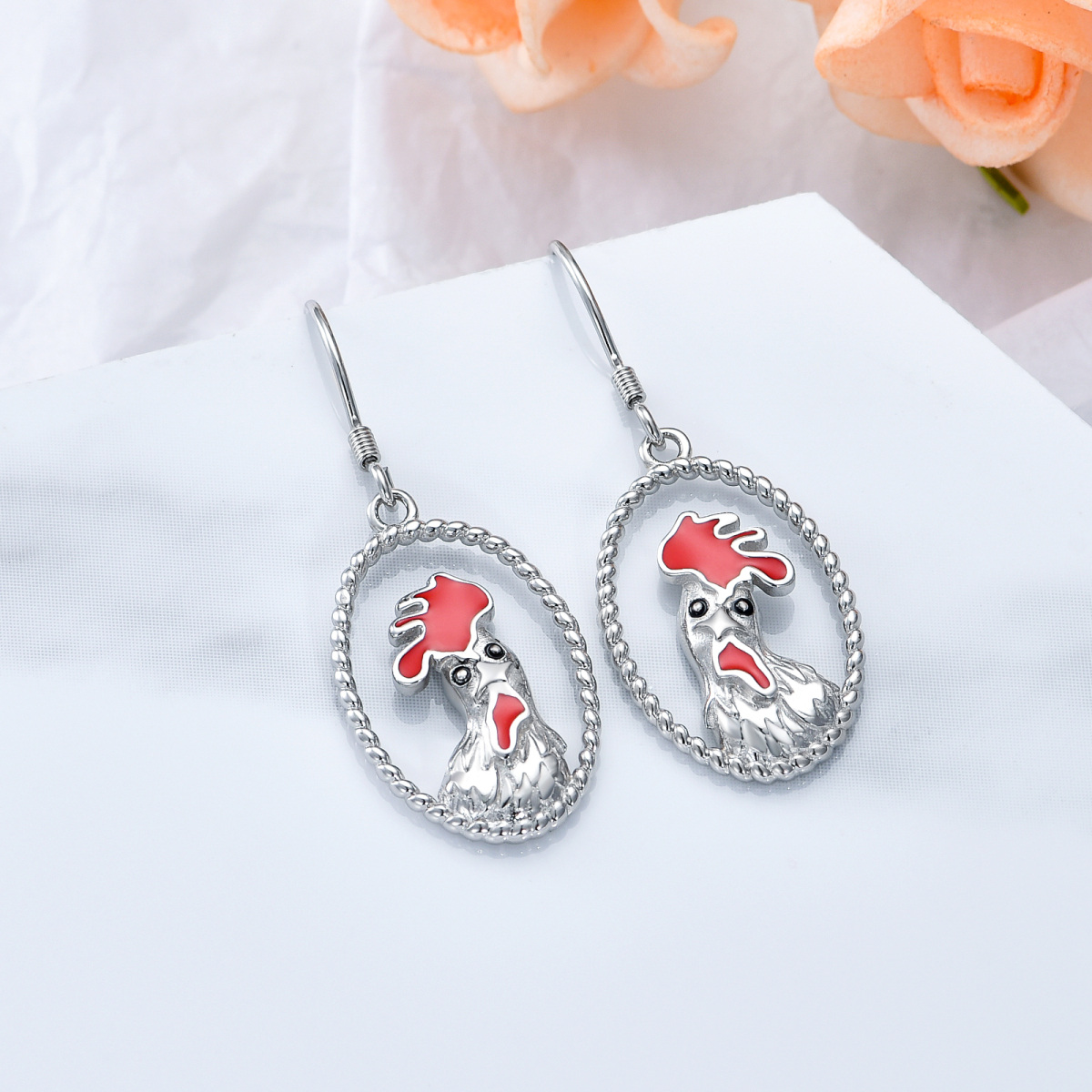 Orecchini pendenti con gallo in argento sterling-4