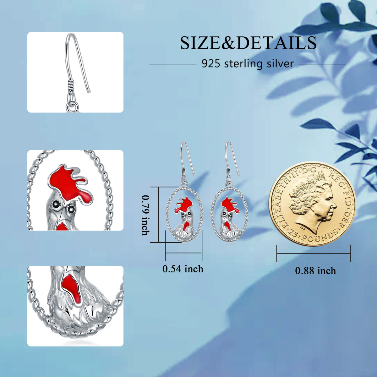 Orecchini pendenti con gallo in argento sterling-5