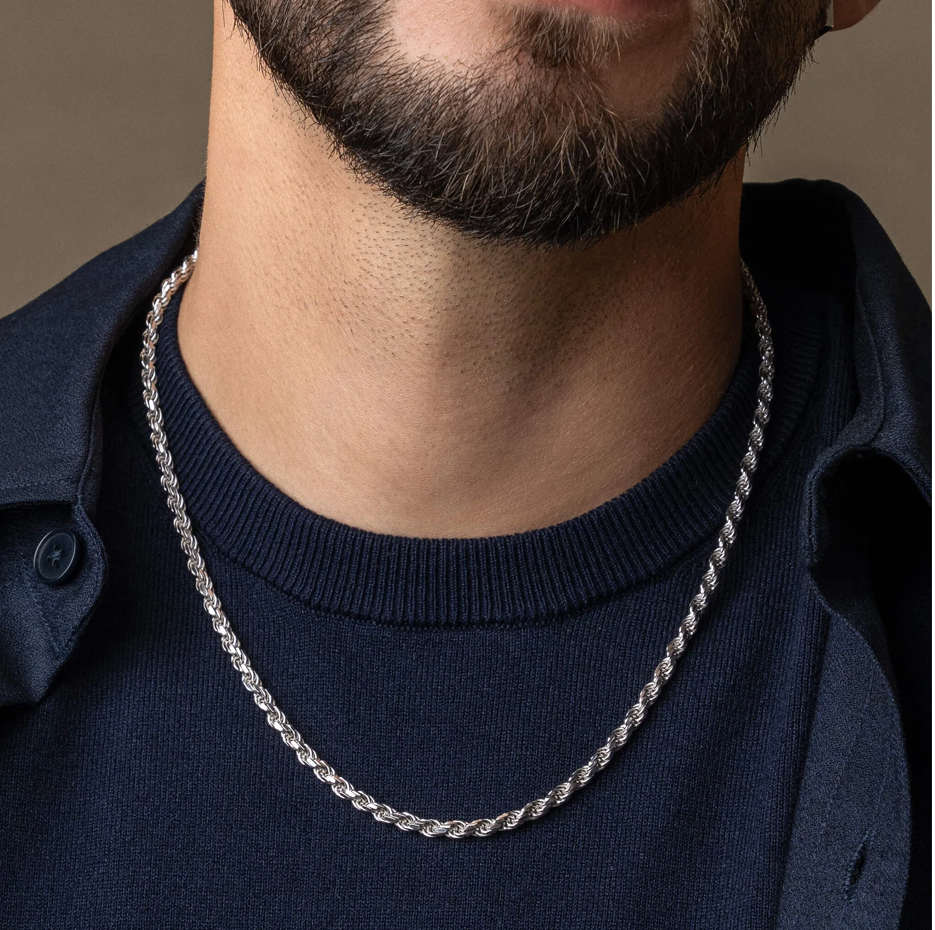 Collar de cadena de cuerda de plata esterlina para hombre de 4 mm-2