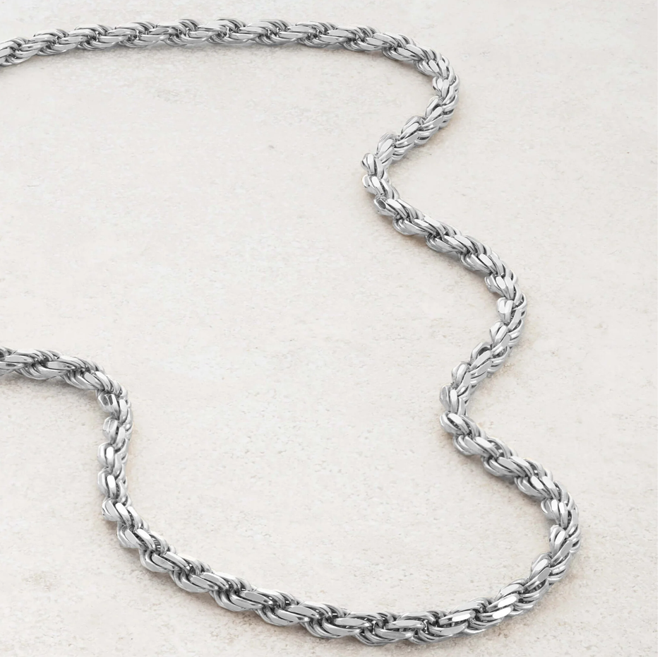 Collar de cadena de cuerda de plata esterlina para hombre de 4 mm-3