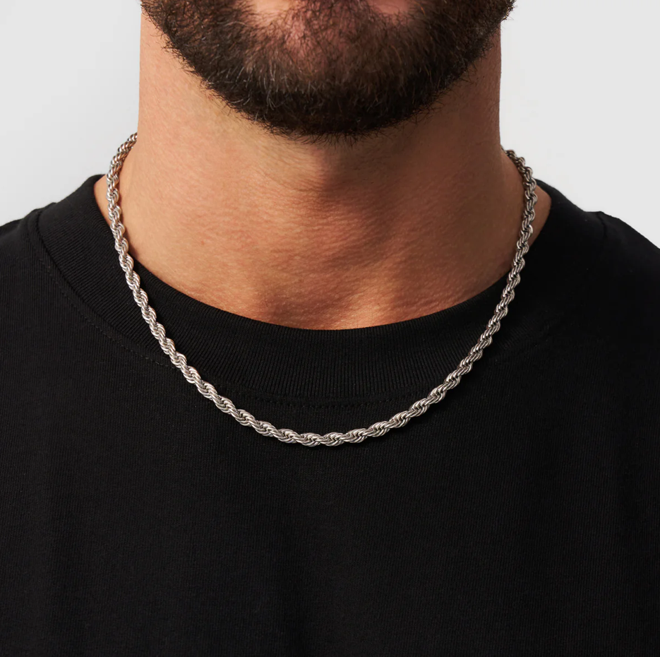 Collar de cadena de cuerda de plata esterlina para hombre de 5 mm-2