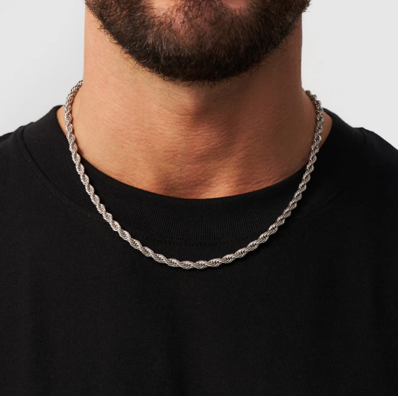 10K White Gold Rope Chain Necklace for Men 5mm-2