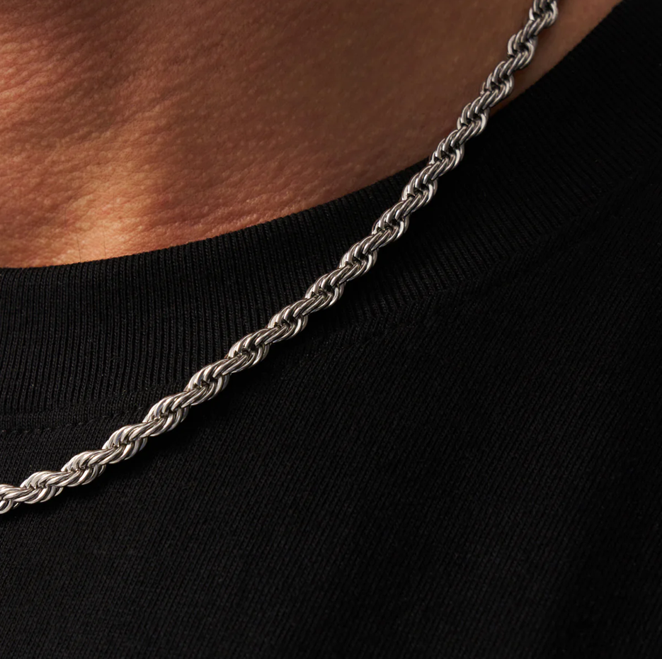 Collar de cadena de cuerda de plata esterlina para hombre de 5 mm-3