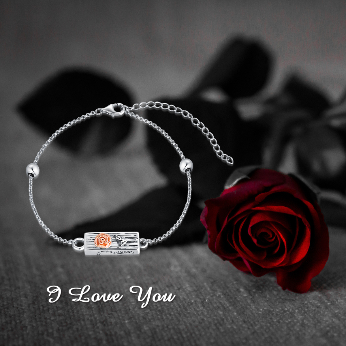 Sterling Silber Rose & Bar Urne Armband für Asche mit eingraviertem Wort-6