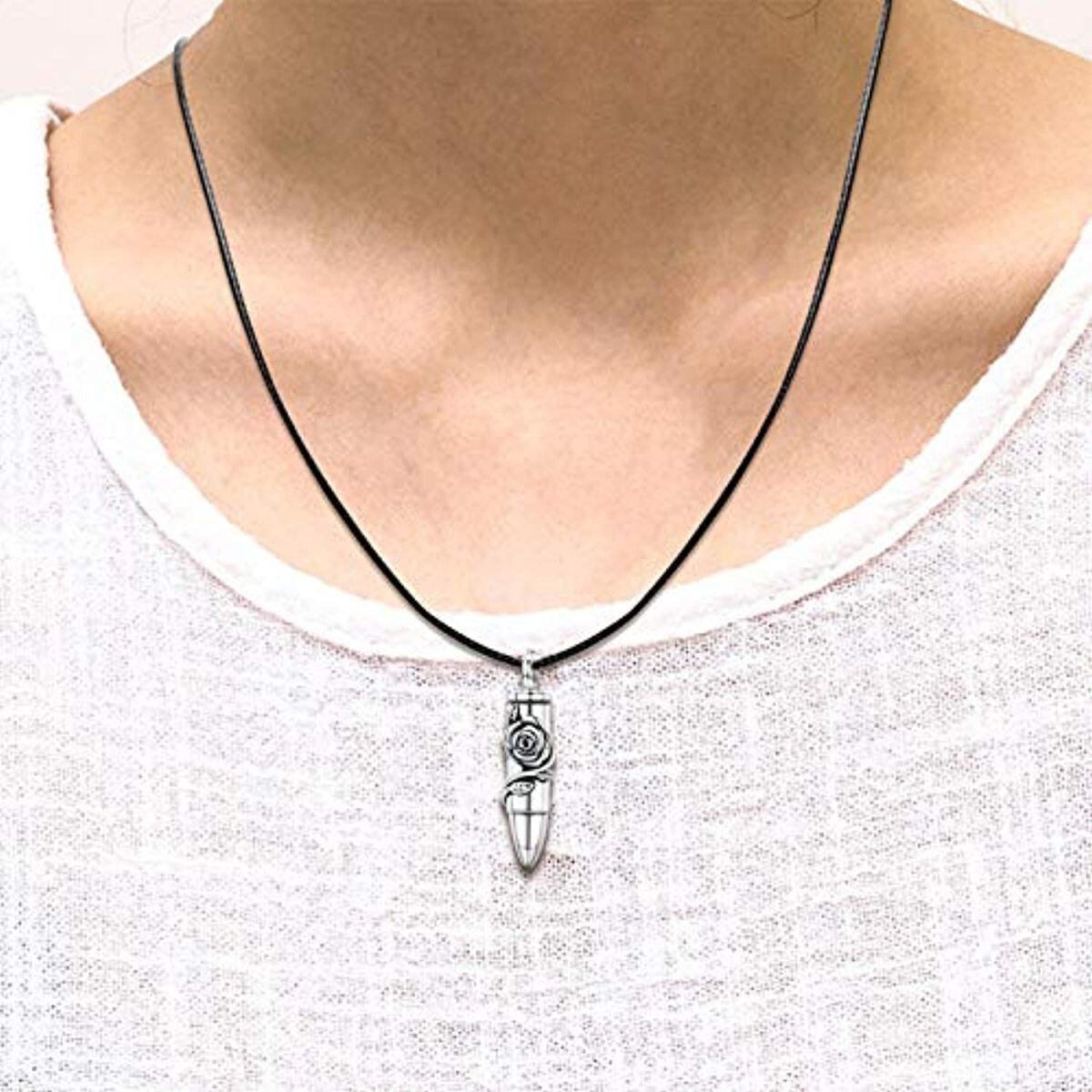 Sterling Silver Rose & Bullet Urn Necklace for Ashes-3