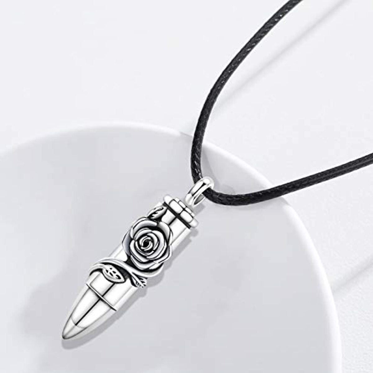 Sterling Silver Rose & Bullet Urn Necklace for Ashes-4