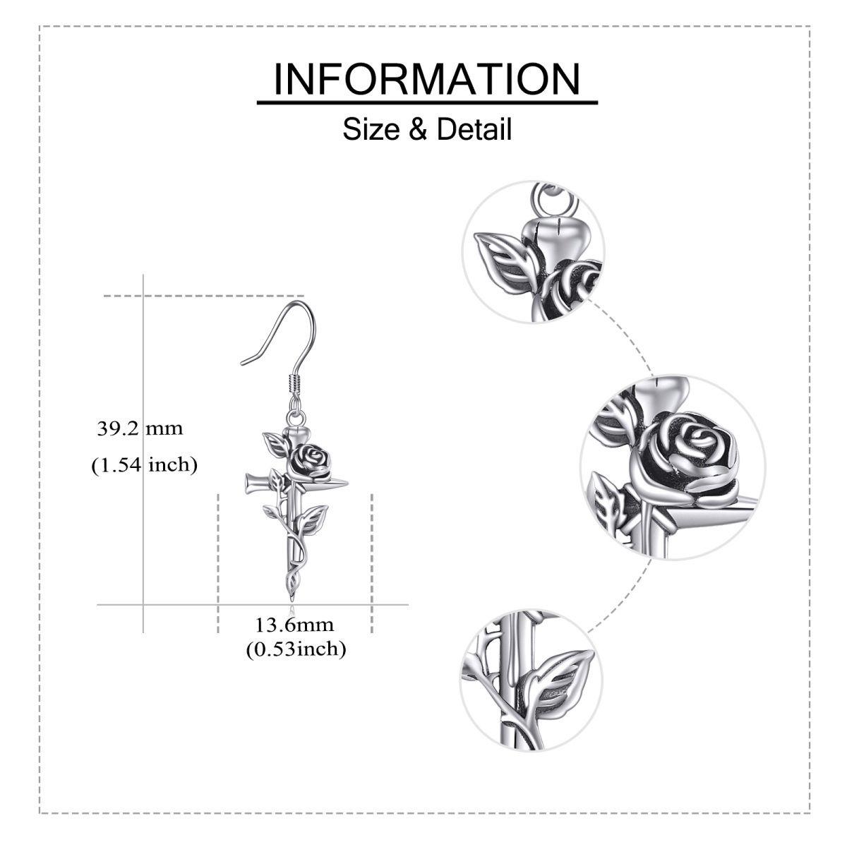 Sterling Silver Rose & Cross Drop Earrings-5