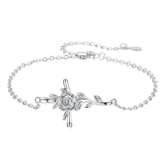 Bracelet en argent sterling avec pendentif rose et croix