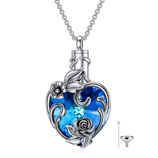 Sterling Silver Rose Crystal Pendant Necklace