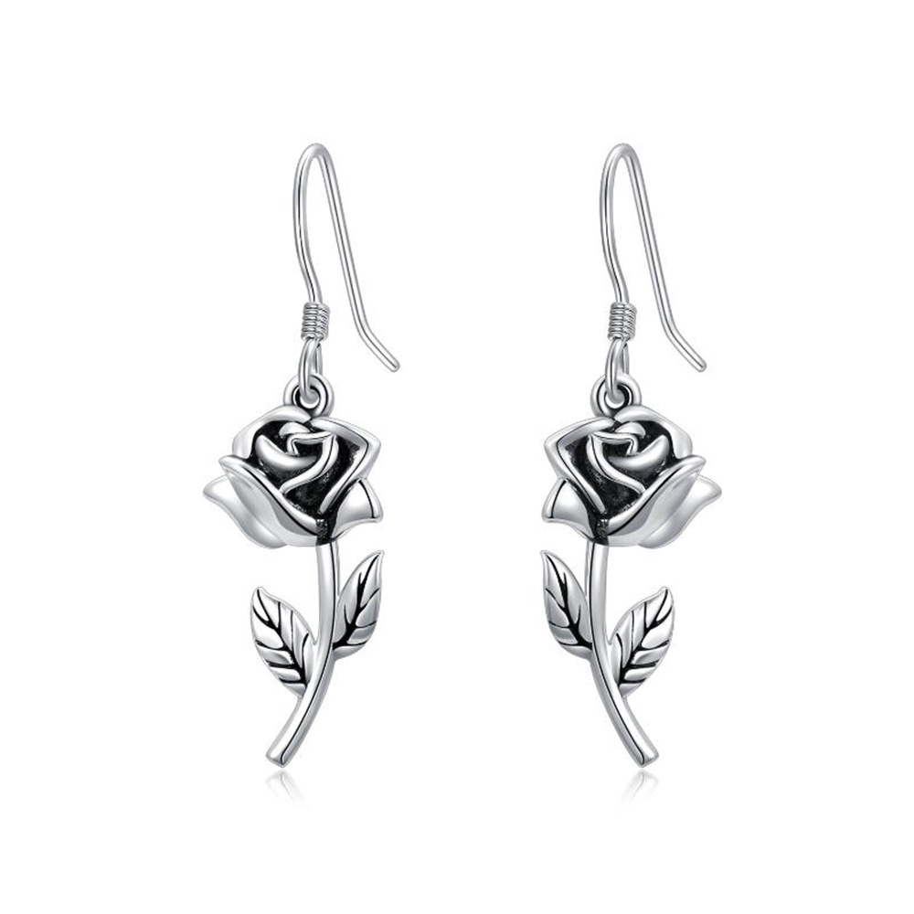 Pendientes de Plata de Ley Rosa-1