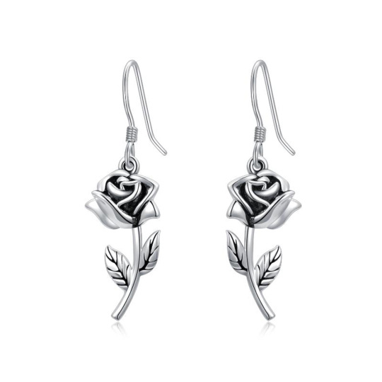 Sterling Silver Rose Drop Earrings-1