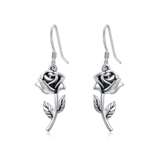 Sterling Silver Rose Drop Earrings-57