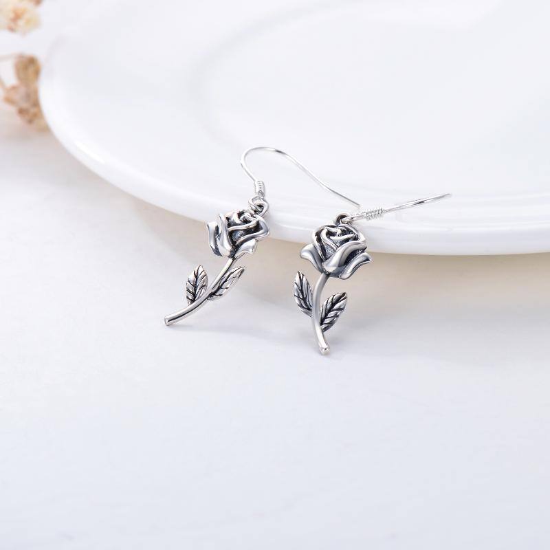 Sterling Silver Rose Drop Earrings-4