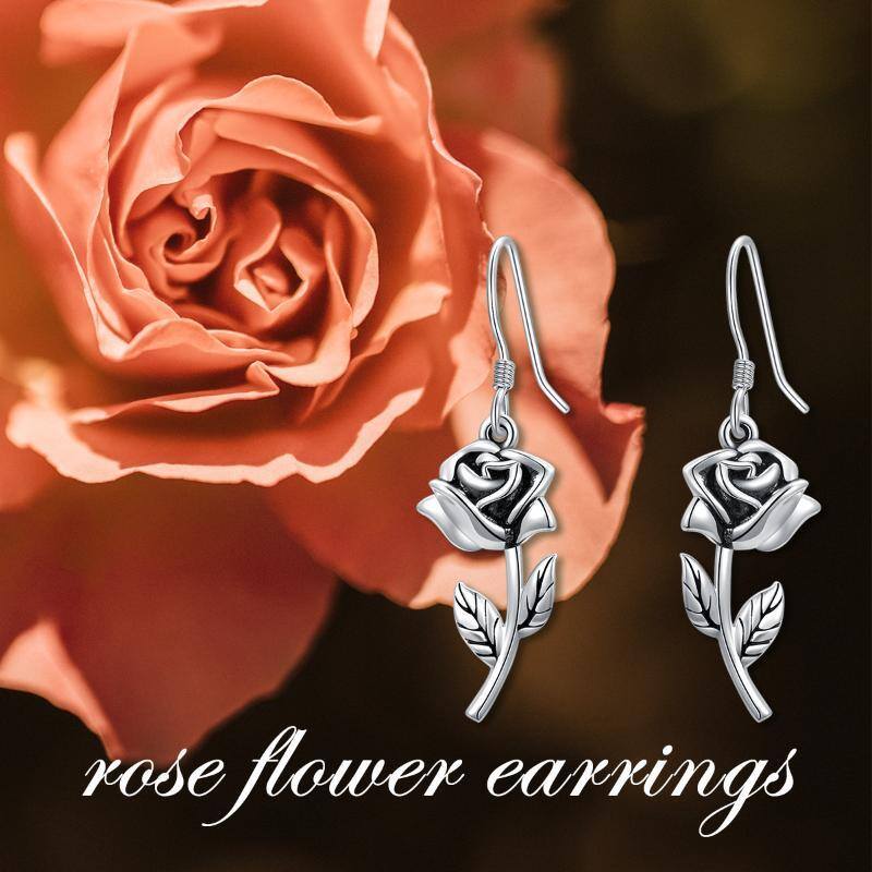 Pendants d'oreilles en argent sterling en forme de rose-6