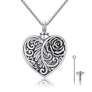 Sterling Silver Rose & Feather Urn Necklace for Ashes-5