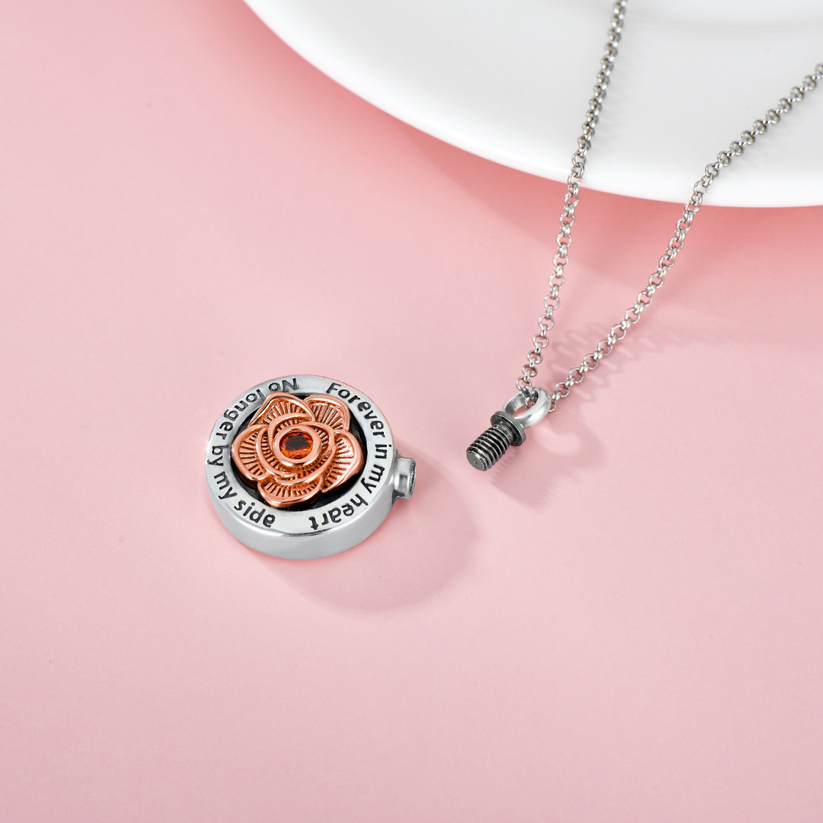 Urnenkette mit Rosenblüte aus Sterlingsilber für die Asche-2