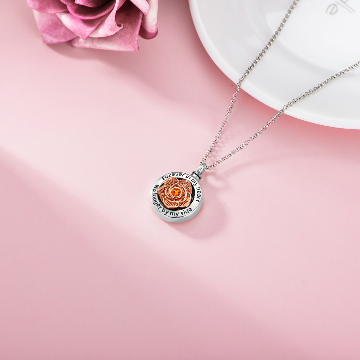 Urnenkette mit Rosenblüte aus Sterlingsilber für die Asche-3