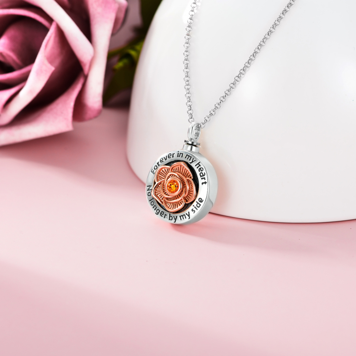 Urnenkette mit Rosenblüte aus Sterlingsilber für die Asche-4