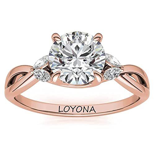 Anillo de compromiso Moissanite de plata de ley con baño de oro rosa y forma circular 1CT-1